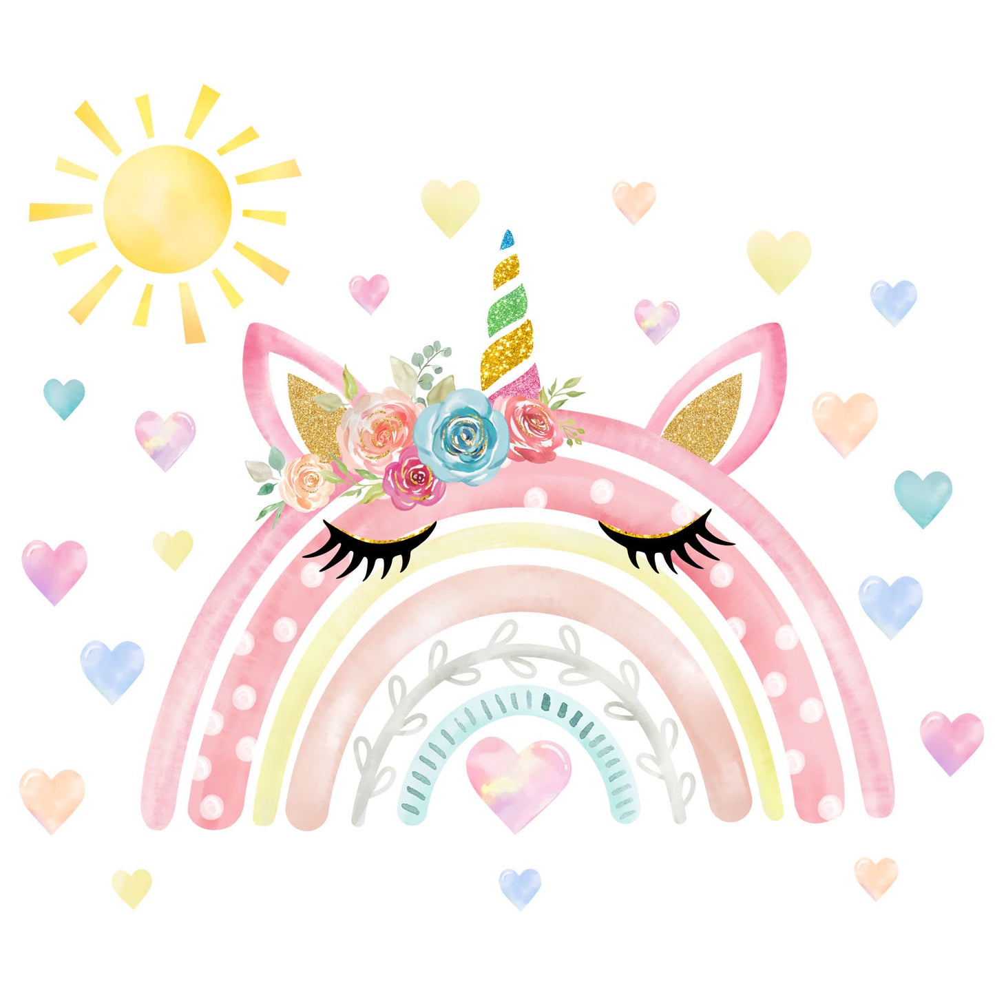 wondever Watercolor Large Rainbow Wall Stickers Unicorn Rainbow Peel and Stick Wall Art Decals