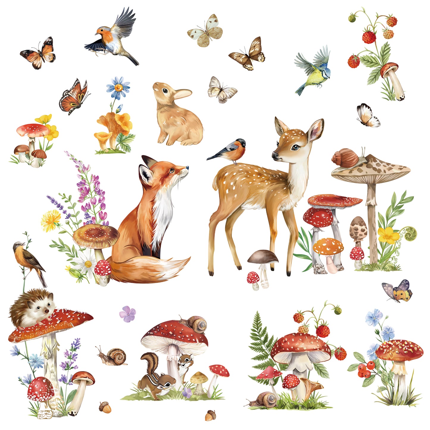 wondever Woodland Animal Wall Stickers Mushroom Deer Fox Peel and Stick Wall Decal