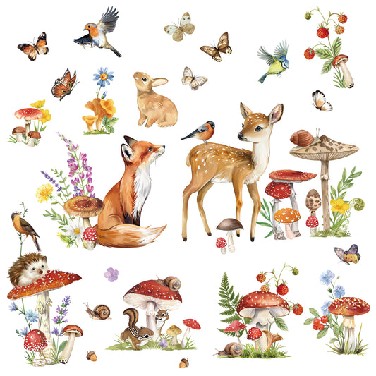 wondever Woodland Animal Wall Stickers Mushroom Deer Fox Peel and Stick Wall Decal