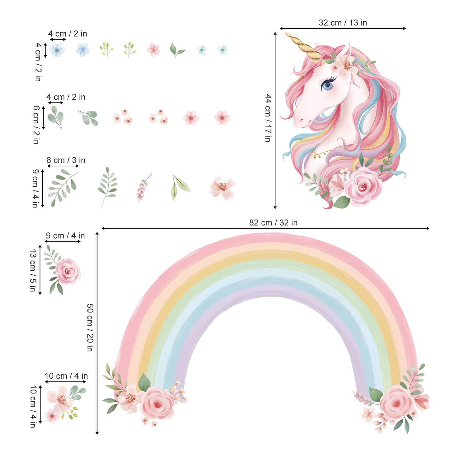 wondever Large Rainbow Wall Decals Unicorn Flower Peel and Stick Wall Art Stickers
