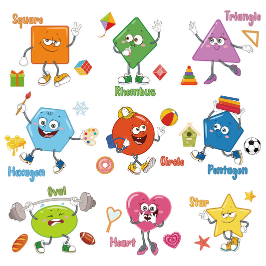 wondever Colorful Shapes Wall Stickers Educational Learning Geometry Peel and Stick Wall Art Decals