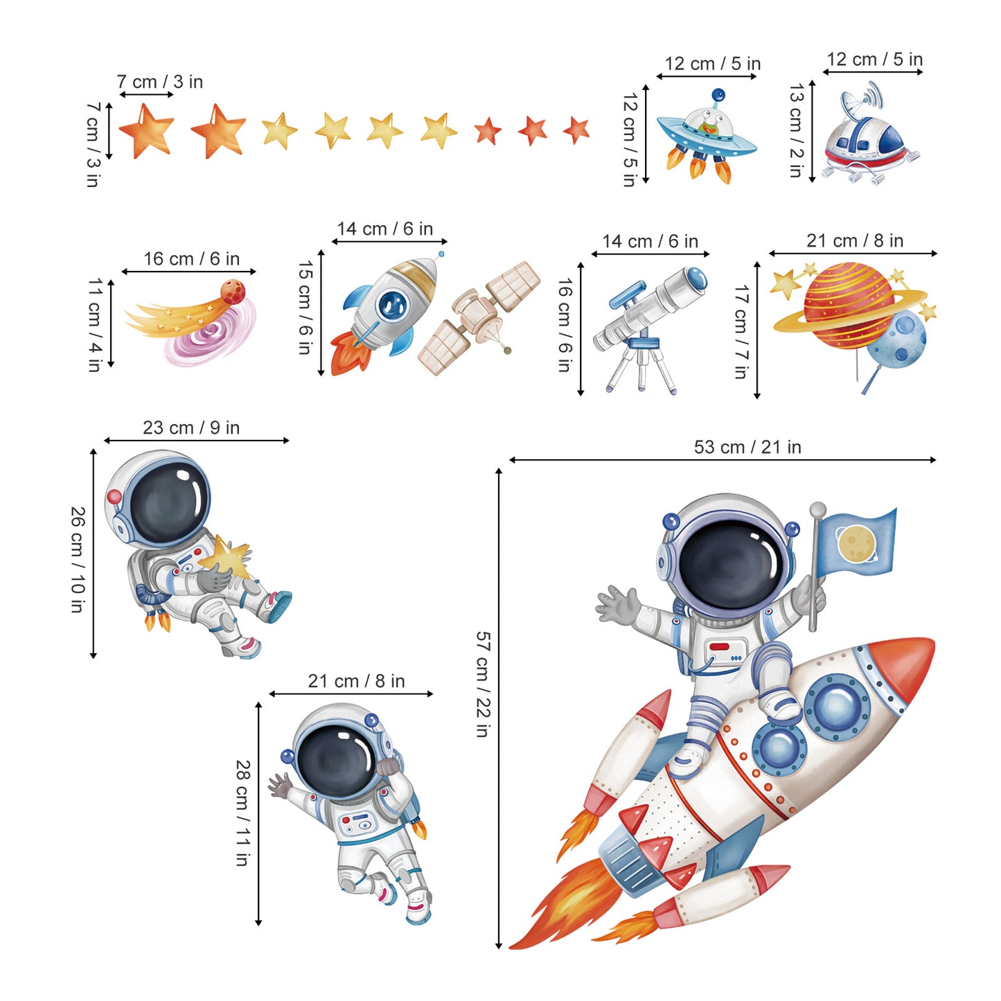 wondever Rocket Astronaut Wall Stickers Universe Space Planet Outer Space Peel and Stick Wall Art Decals