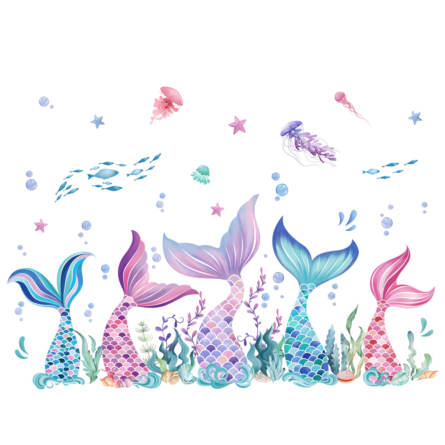 wondever Mermaid Tail Wall Stickers Under The Sea Mermaid Bubble Seaweed Peel and Stick Wall Art Decals