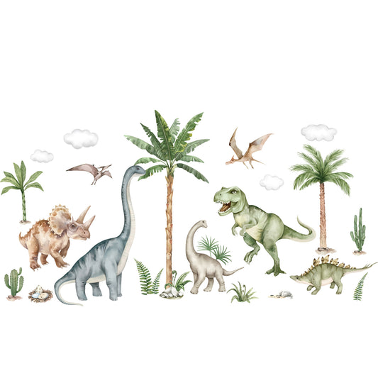 wondever Large Dinosaur Wall Stickers Tropical Animal Dino Palm Tree Plants Wall Art Decals