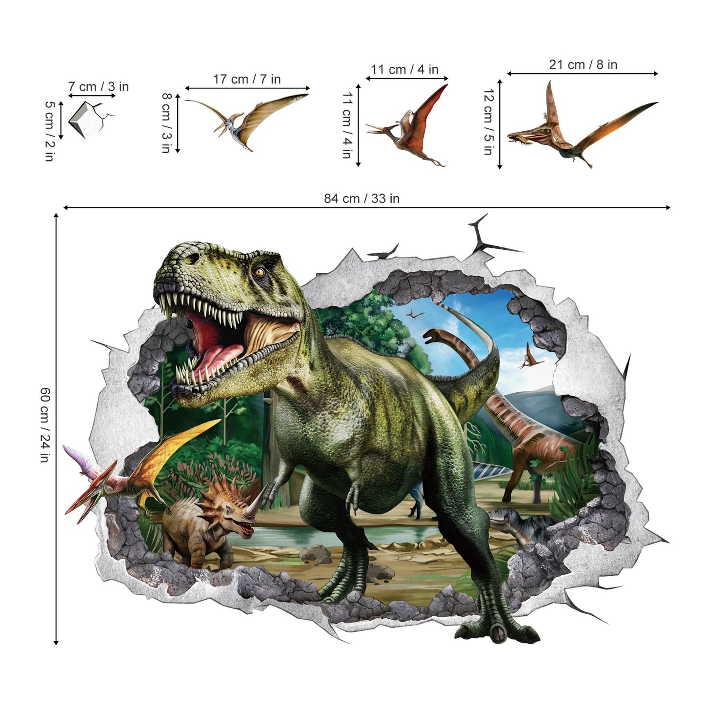 wondever 3D Large Dinosaur Wall Stickers Dino Crack Hole Dinosaur Animal Peel and Stick Wall Art Decals