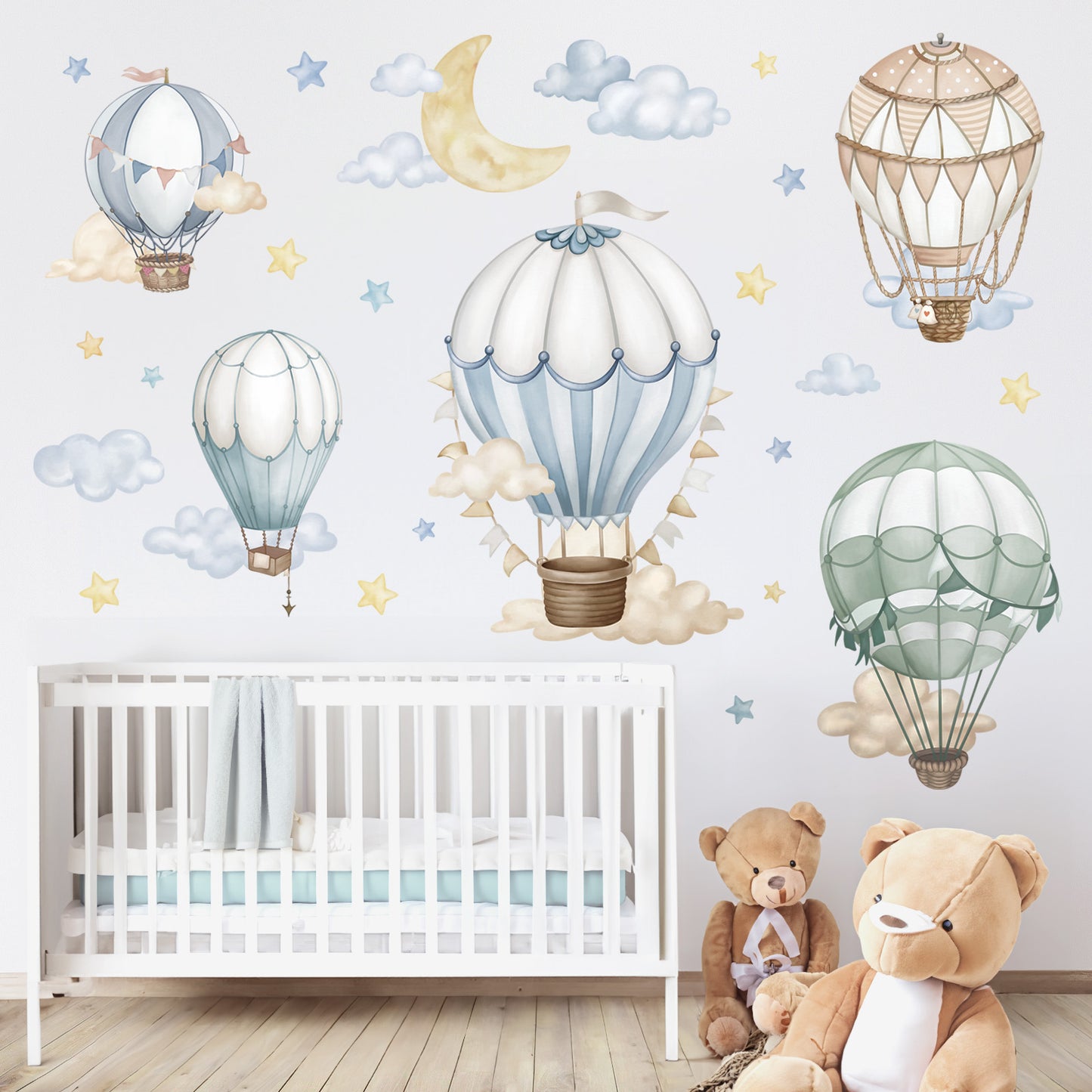 wondever Watercolor Hot Air Balloon Wall Stickers Star Moon Cloud Balloons Peel and Stick Wall Art Decals