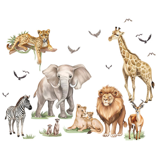 wondever Large Safari Animals Wall Stickers Jungle Lion Leopard Giraffe Peel and Stick Wall Art Decals