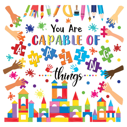 wondever Reading Corner Builders Blocks Wall Stickers Inspirational Quotes Handprint Paint Splatter Peel and Stick Wall Art Decals