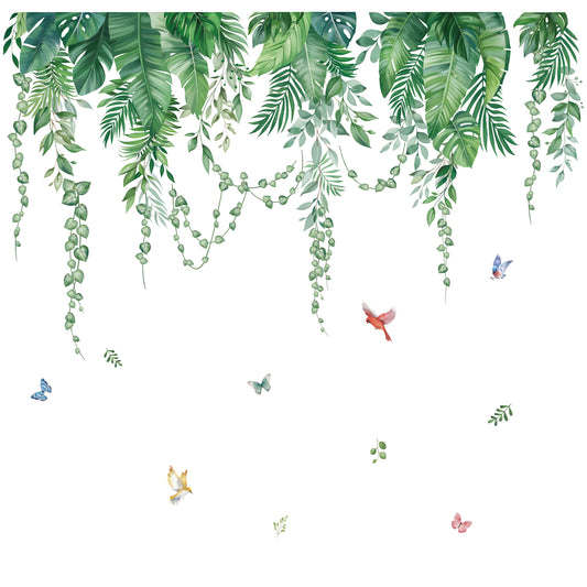 wondever Green Tropical Leaves Wall Stickers Hanging Vines Palm Leaf Plants Peel and Stick Wall Art Decals for Bedroom Living Room Sofa