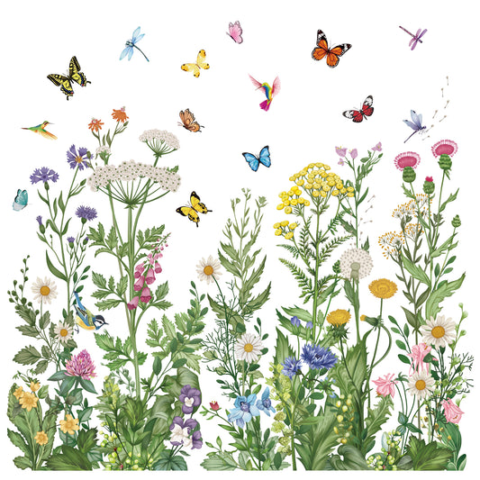 wondever Spring Summer Wild Flowers Window Clings Vintage Wildfloral Butterflies Glass Sticker Decal Anti Collision Double-Side Static Window Stickers for Home Glass Window
