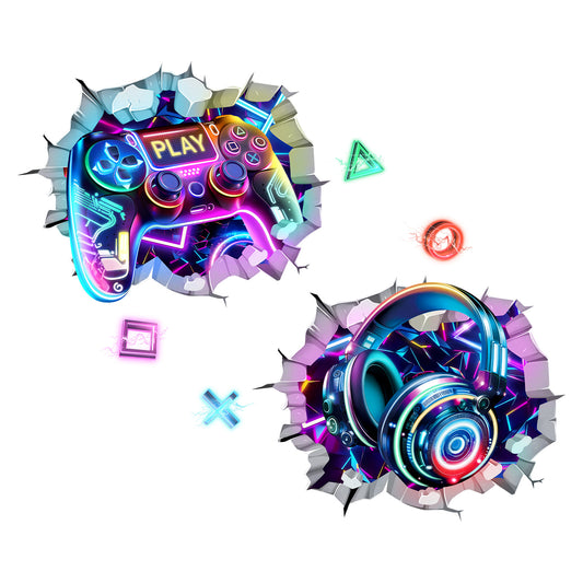wondever 2 PCS 3D Game Wall Stickers Gamer Controller Video Gaming Joystick Peel and Stick Wall Art Decals for Boys Bedroom Kids Room Playroom