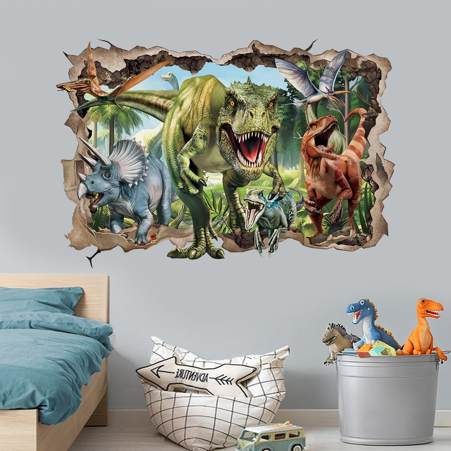 wondever 3D Large Dinosaur Wall Stickers Break Through Dino Jungle Dinosaur Peel and Stick Wall Art Decals for Boys Room Baby Nursery Kids Bedroom