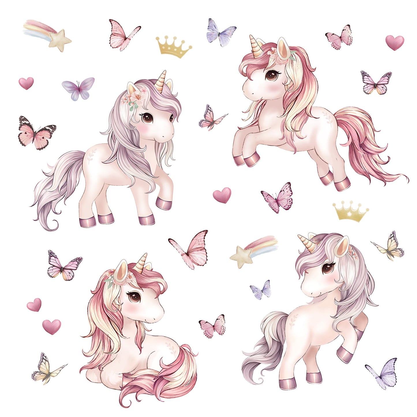 wondever Unicorn Butterfly Wall Stickers Pink Unicorn Rainbow Heart Peel and Stick Wall Art Decals for Girls Bedroom Kids Room Baby Nursery