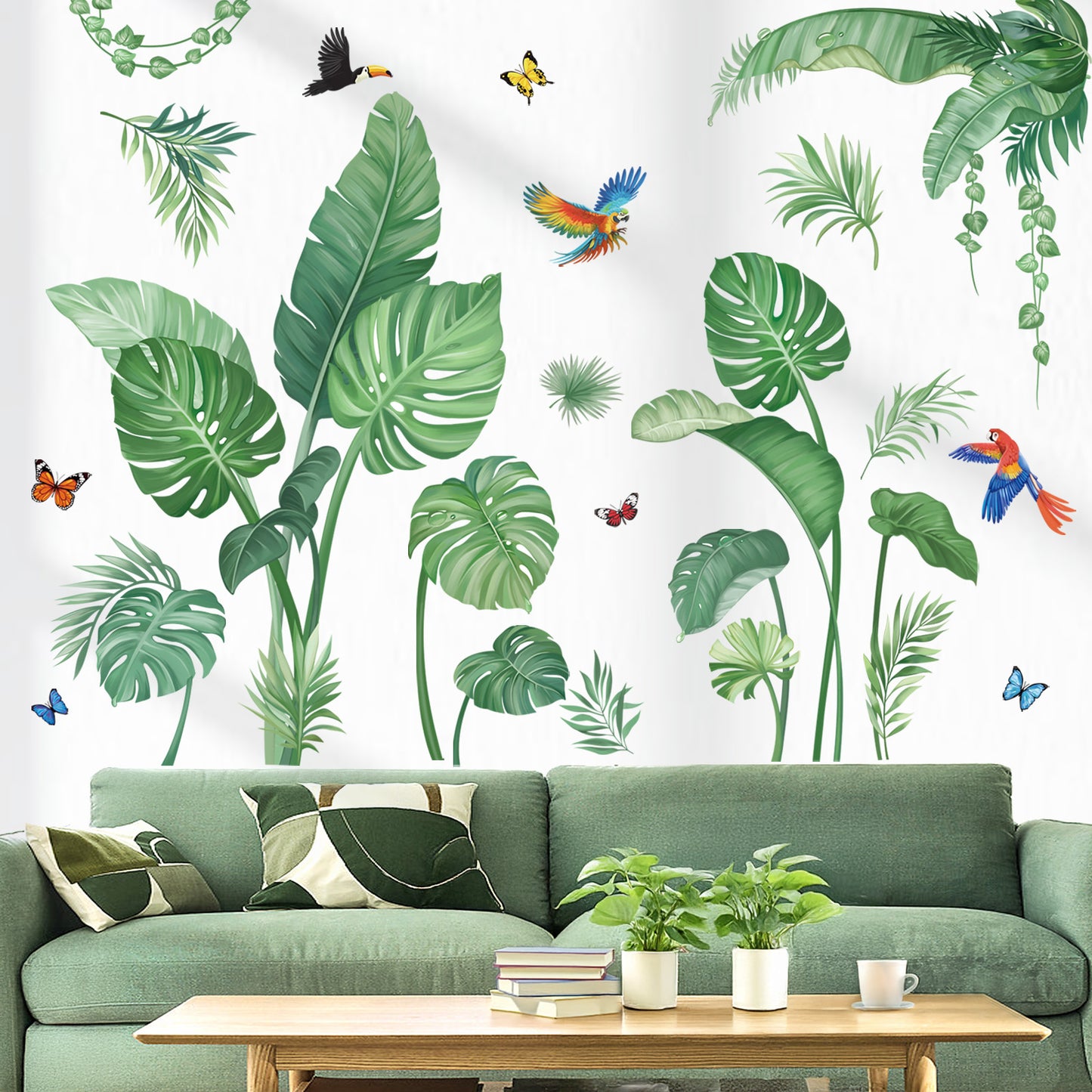 wondever Tropical Palm Leaves Wall Stickers Natural Green Plants Peel and Stick Wall Art Decals for Girls Bedroom Kids Room Baby Nursery